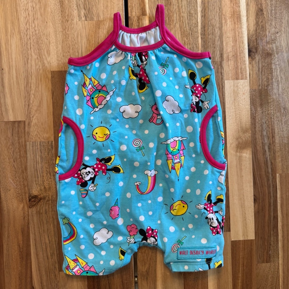 Disney Parks Minnie Mouse Polka Dot Romper Blue Pink Walt Disney World‎ 6m